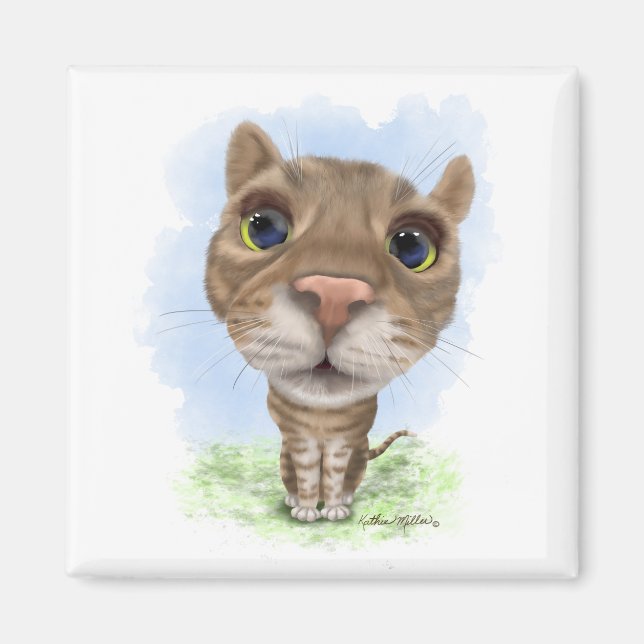 Aimant Chat Tabby Dessin Animé Drôle (Devant)