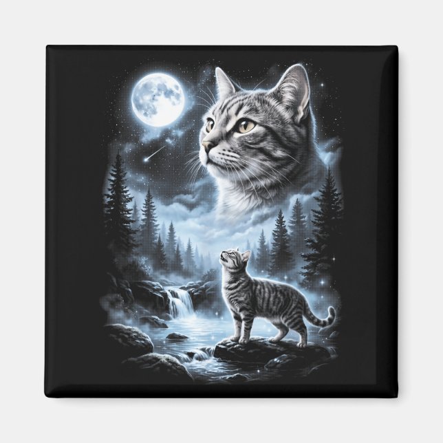 Aimant Chat tabby G qui hurle à la lune Rétro 90 (Devant)