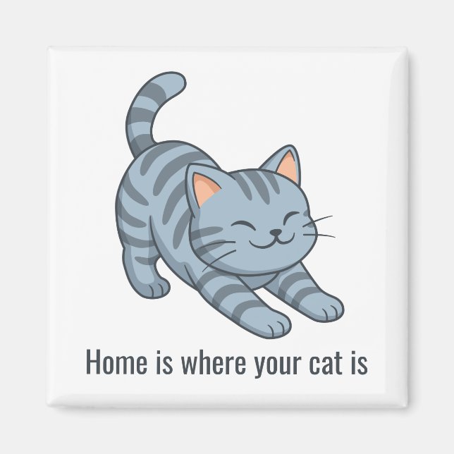 Aimant Chat tabby gris étiré Texte personnalisé (Devant)