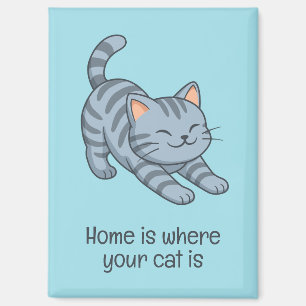Aimant Chat tabby gris étiré texte personnalisé bleu