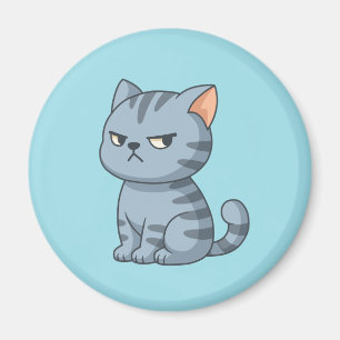 Aimant Chat tabby gris grincheux sur fond bleu