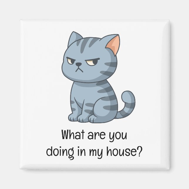 Aimant Chat tabby gris grincheux Texte drôle (Devant)
