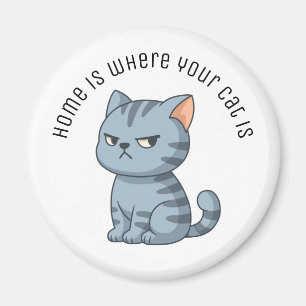 Aimant Chat Tabby Gris Grincheux Texte Personnalisé