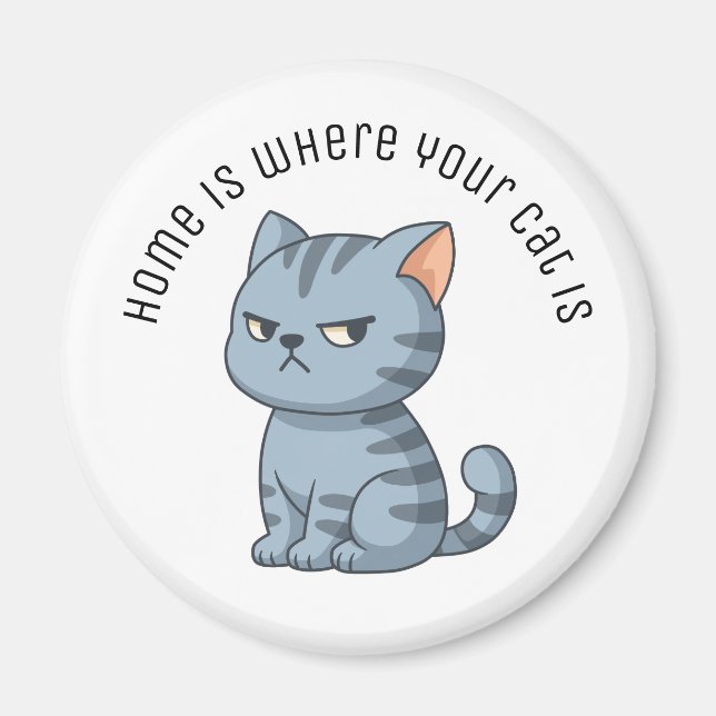 Aimant Chat Tabby Gris Grincheux Texte Personnalisé (Devant)