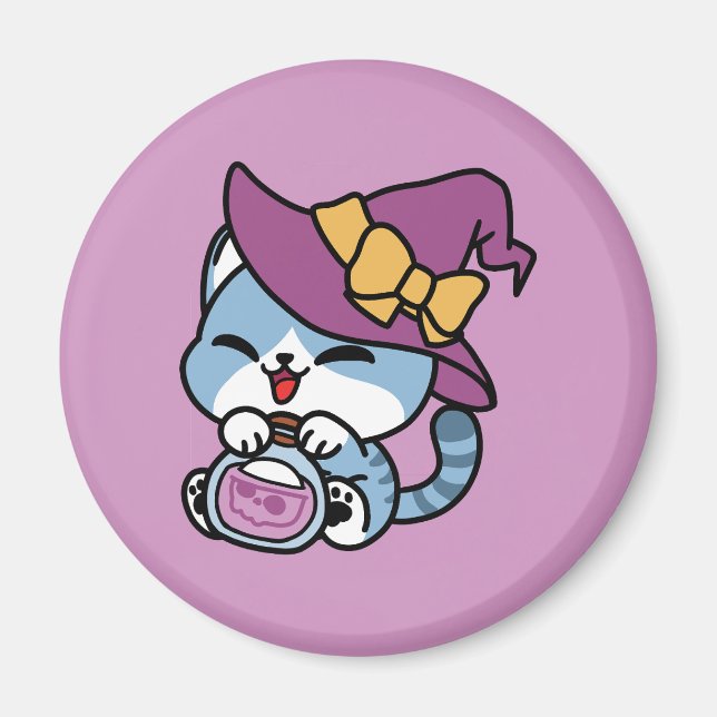 Aimant Chat Tabby Halloween – Chapeau de Sorcière & Art d (Devant)