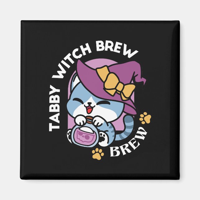 Aimant Chat Tabby Halloween – Chapeau de Sorcière & Art d (Devant)