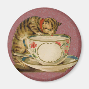 Aimant Chat Tasse à Thé Mignon Vintage Victorien