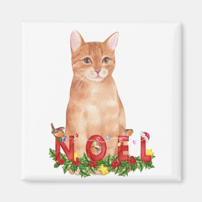 Aimant Chat tigré de Noël Aquarelle  (Devant)