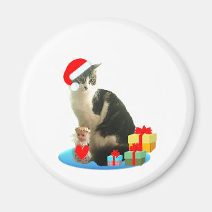 Aimant chat tigré de Noël et joli petit ange