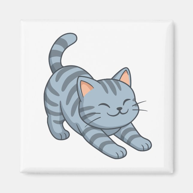 Aimant Chat tigré gris s'étirant (Devant)