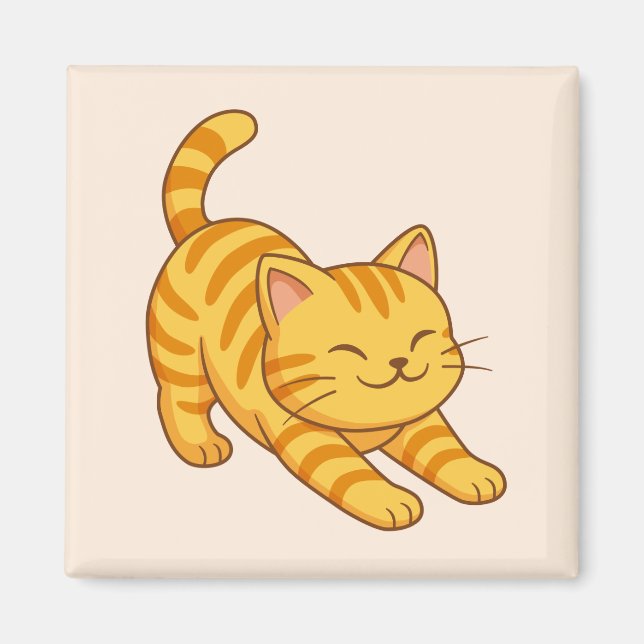 Aimant Chat Tigre Orange Beige s'étirant (Devant)