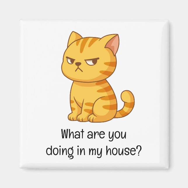 Aimant Chat tigré orange grincheux texte drôle (Devant)