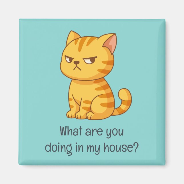 Aimant Chat tigré orange grincheux Texte drôle Vert (Devant)