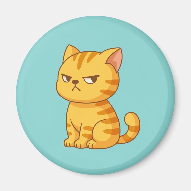 Aimant Chat tigré orange grincheux vert (Devant)