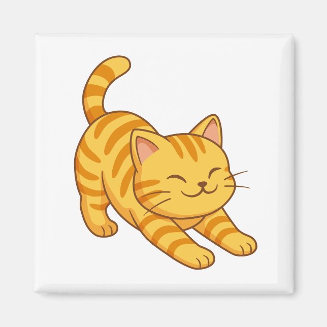 Aimant Chat Tigre Orange s'étirant (Devant)