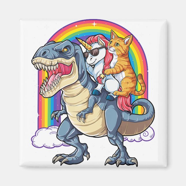 Aimant Chat Unicorn Dinosaur T rex Kitten Amant (Devant)