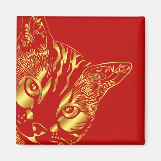 Aimant Chat vintage à visage or mou (Devant)