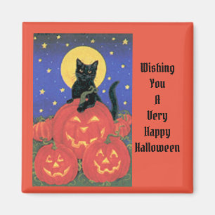 Aimant Chat vintage Et Halloween Citrouille