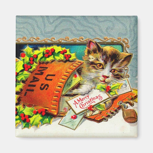 Aimant Chat vintage joyeux Noël (Devant)