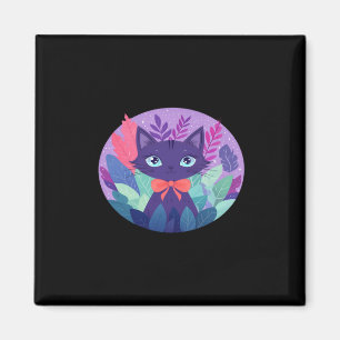 Aimant Chat Violet Pourpre Autocollant d'Art Numérique Ka