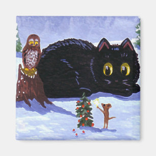 Aimant Chateau de chat Chouette Noël Créationarts