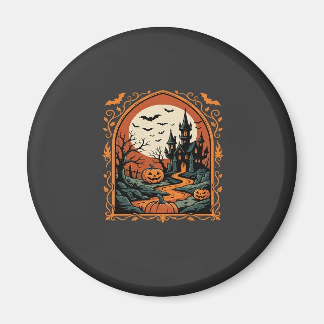 Aimant Château Hanté Halloween Citrouille Lune Vector Art (Devant)