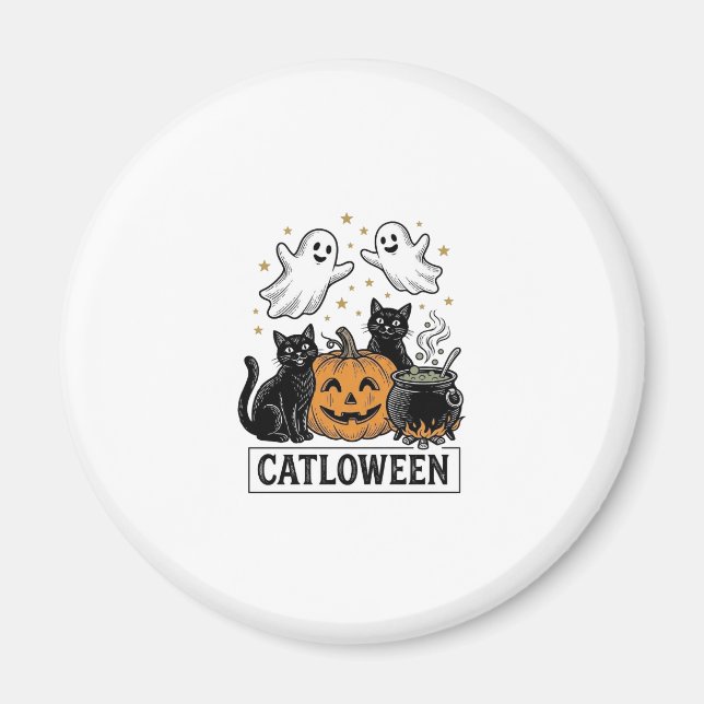 Aimant Chatloween Chat Fantôme Vintage Design de Chemise  (Devant)