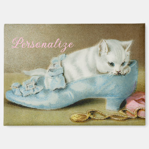 Aimant Chaton blanc mignon vintage dans une chaussure en