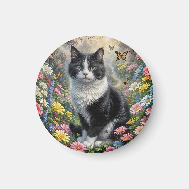 Aimant Chaton dans le jardin de fleurs (Devant)