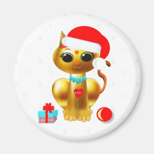 Aimant Chaton de dessin animé doré mignon de Noël