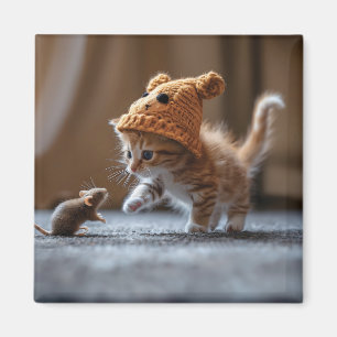 Aimant Chaton jouant avec une petite souris
