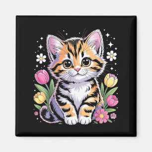 Aimant Chaton Mignon Fleur Kawaii