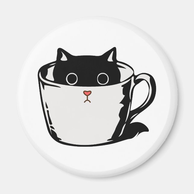 Aimant Chaton noir avec nez rouge caché dans une tasse (Devant)