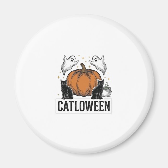 Aimant Chatoween Chat Noir Fantôme Halloween Conception V (Devant)