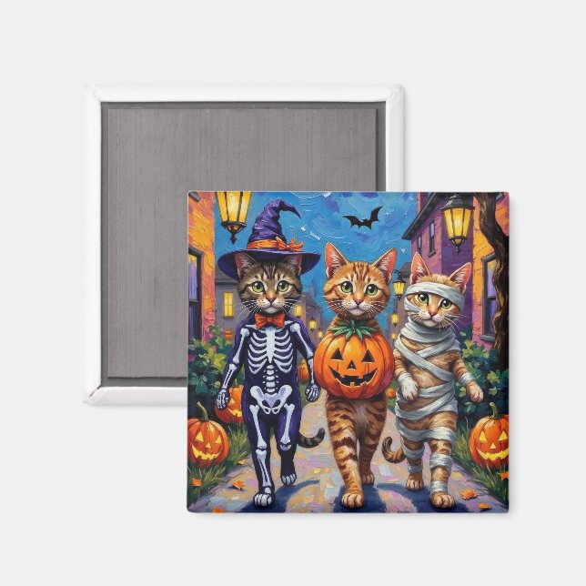Aimant Chats abyssiniens - Trick ou traitement en Hallowe (Recto/Verso)