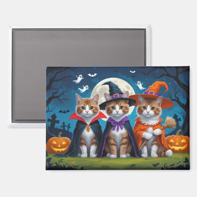 Aimant Chats abyssins Citrouille Halloween Drôle (Recto/Verso)
