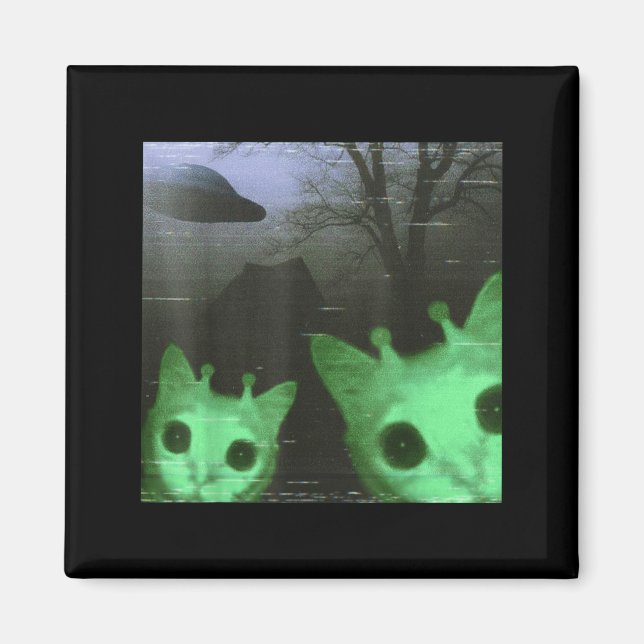 Aimant Chats Aliens Ufo Drôle Chat Créatif Mème Pour Homm (Devant)