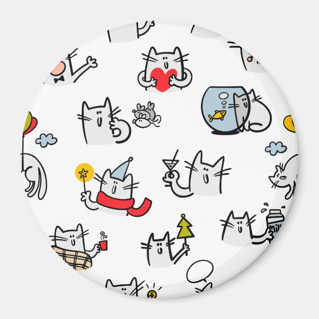 Aimant Chats amusants, lait et magie. (Devant)