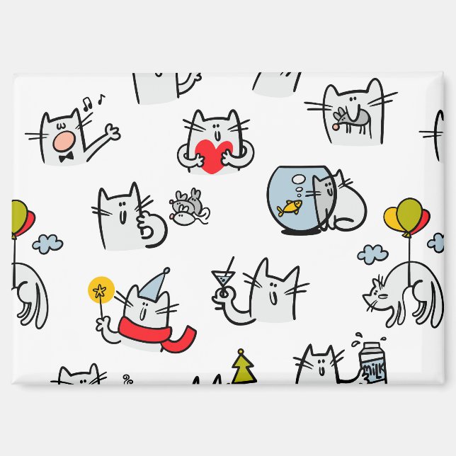 Aimant Chats amusants, lait et magie. (Recto)