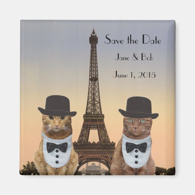 Aimant Chats amusants Sauvez la date Paris Mariage II (Devant)