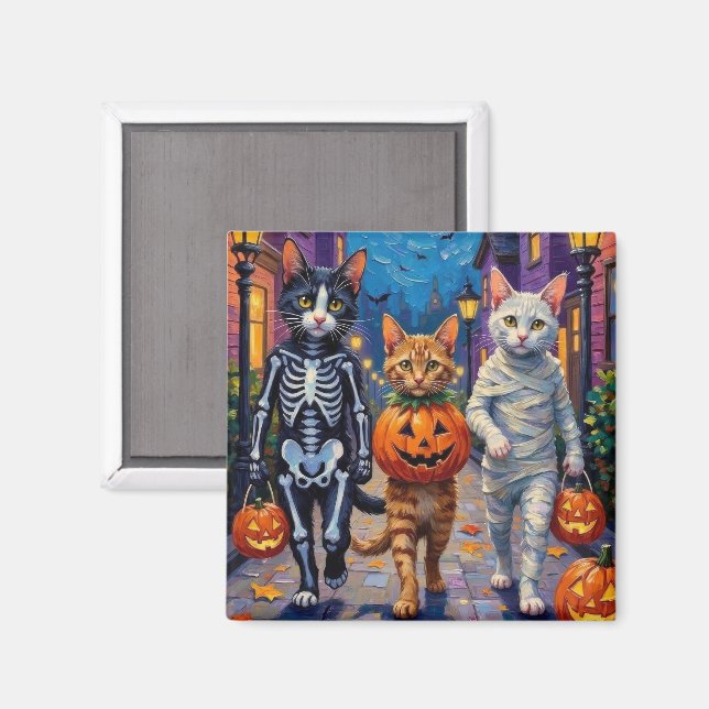 Aimant Chats Angora Turcs en costumes d'Halloween (Recto/Verso)