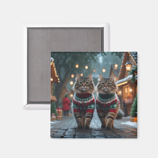 Aimant Chats Angora Turcs Noël Neige Vacances (Recto/Verso)