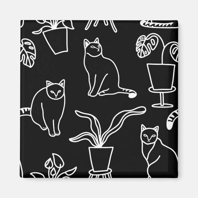 Aimant Chats blancs en noir (Devant)