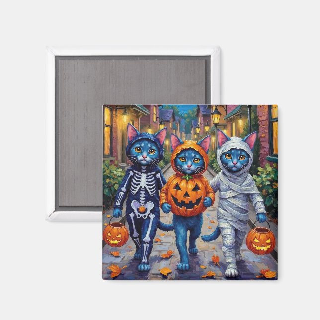 Aimant Chats bleus orientaux Trick-or-Treating Halloween  (Recto/Verso)