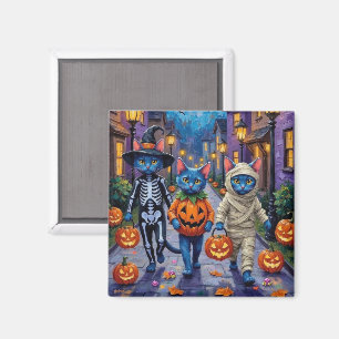 Aimant Chats Bleus Russes en Costumes d'Halloween
