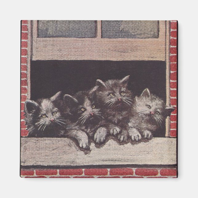 Aimant Chats dans la fenêtre Vintage (Devant)