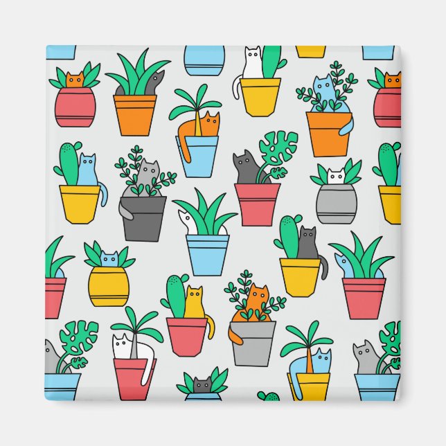 Aimant Chats dans les pots à fleurs (Devant)