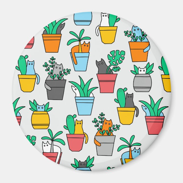 Aimant Chats dans les pots à fleurs (Devant)
