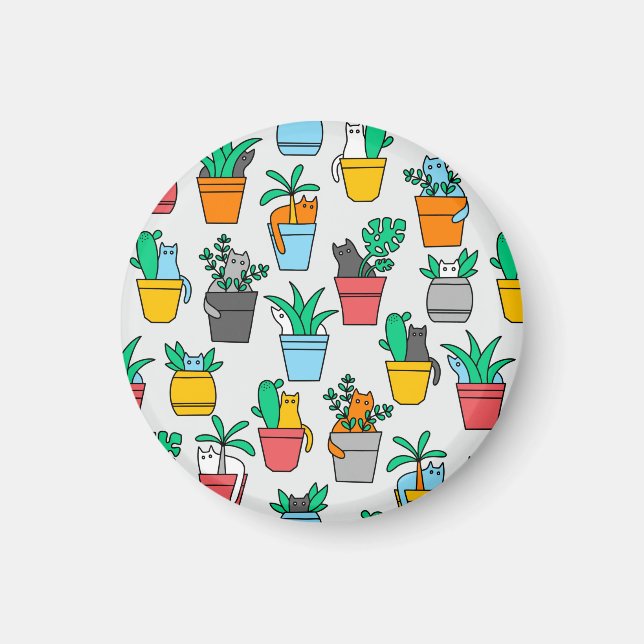 Aimant Chats dans les pots à fleurs (Devant)