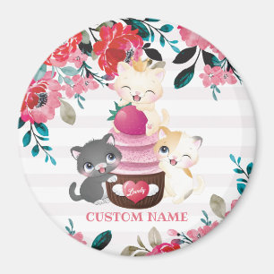 Aimant Chats de dessin animé floraux fantaisistes Gâteau 